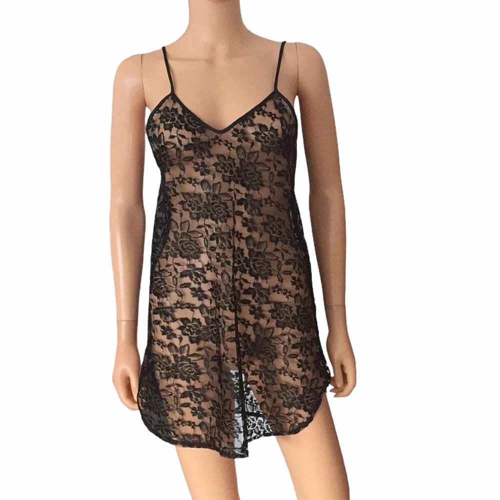 Vintage 90’s Alexandra Nicole semi sheer black lace slip dress